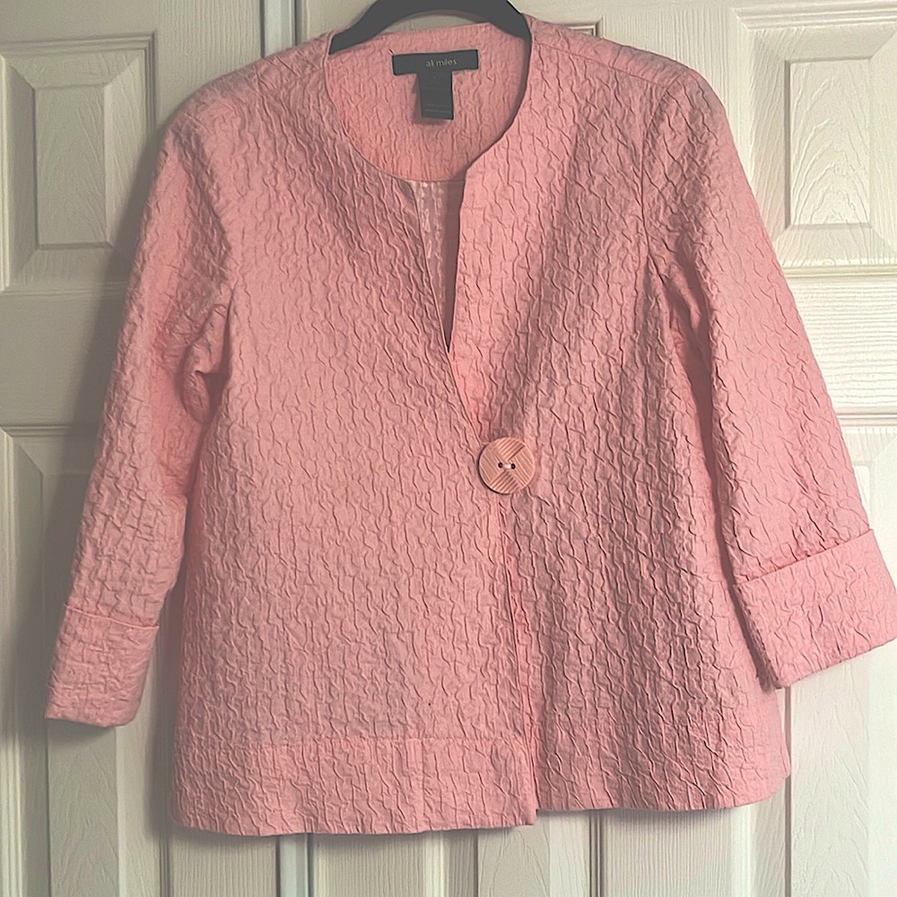 Ali Miles jacket single button 3/4 cuffed sleeves textured 100% cotton pink S
